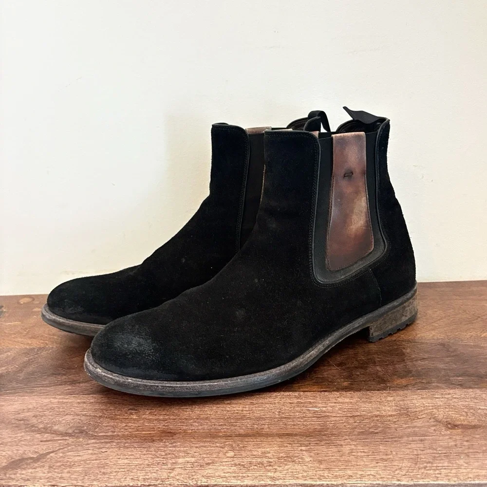 Magnanni Chelsea Ankle Boots Black Suede Made In Spain Leather Mens 8.5 EU41.5